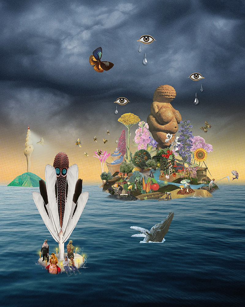 A black and white photo of a vessel floating in water